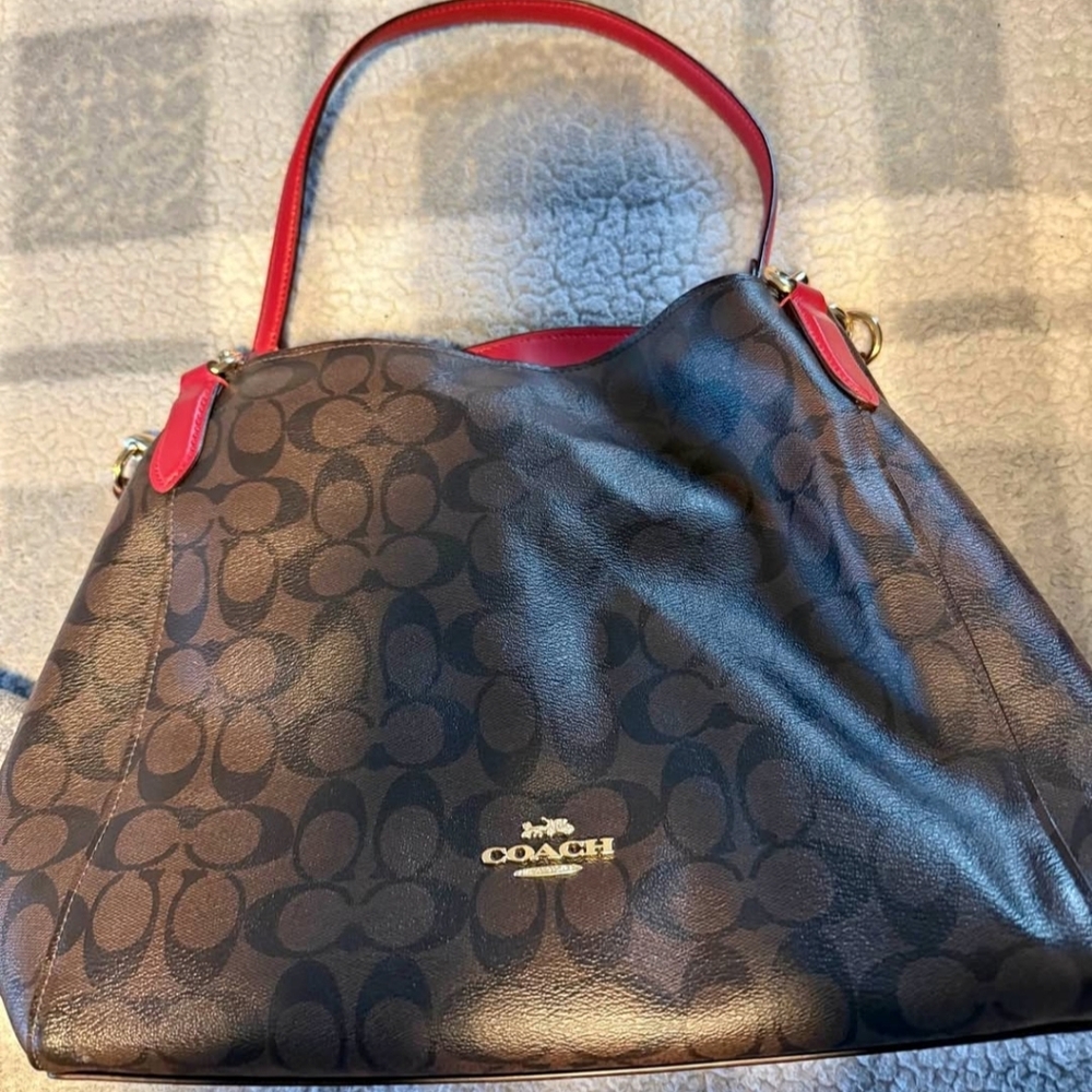 Coach Signature Brown and Red Shoulder Bag
